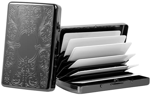 EYIDADAE RFID Metal Shielding Credit Card Holder/Protective Sleeve Travel Wallet for Men and Women-Can Hold 7 Bank Cards (Arabesque Black)
