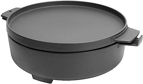 WELL GRILL Duo Dutch Oven Zubehör Set für Weber 47cm & 57cm Kettle Holzkohlegrill, 2 in 1 Gusseisen Schmortopf Pfanne für Weber BBQ Gourmet System und meiste Gasgrill, 7,25 l, Schwarz