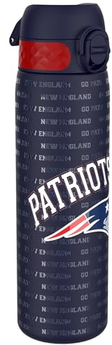 Ion8 NFL New England Patriots Lightweight Steel Water Bottle, 600 ml/20 oz, Non-Insulated, Leak Proof, Easy to Open, Secure Lock, Dishwasher Safe, Flip Cover, Fits Cup Holders, Metal Water Bottle