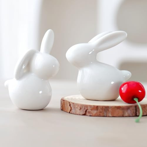 EASIMECOR Coniglietti pasquali in ceramica, figurine a forma di coniglio in porcellana per decorazione pasquale e primaverile, da regalare, per la casa