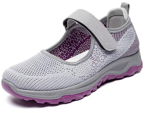 WDRHC Sandalias para Mujer Malla Merceditas Plataforma Ligero Zapatillas Sneaker Casual Zapatos de Deporte Mocasines Gris