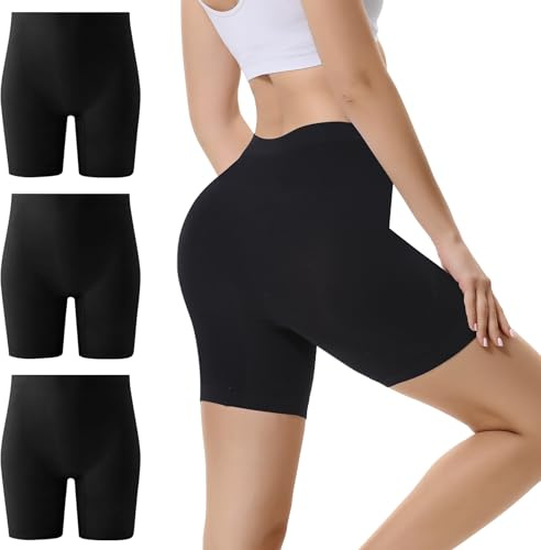 EKSHER Boxer Femme Shorty Femmes Panty Coton Short Caleçon avec Entrejambe Short Running Femme Coton Lot de 3 Noir M