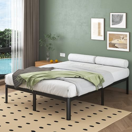 Lutown-Teen Metallbett 140x200 cm mit Lattenrost, Höhe 30.5cm Bett 140x200 mit Runde Eckbeine, Metall Bettrahmen mit Großer Stauraum unter dem Bett, Geräuschfrei, Einfacher Aufbau, Schwarz