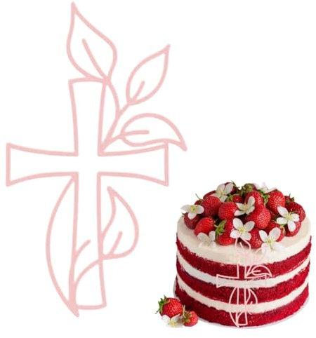ZORVUJI 1 Pièce Décoration Gâteau Baptême Communion Croix Dorée, Cake Topper Communion, Décoration de Gâteau en Acrylique avec Design de Feuilles, Décoration de Fête de Baptême Mariage (Or Rose)