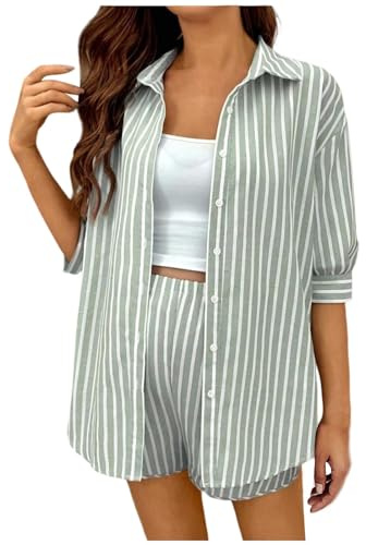 SYDUZAX Ensemble de Maternité Femme Rayures Vêtements de Nuit Grossesse Pyjama Allaitement Ensembles Femmes Grande Taille Imprimé Rayé Ensemble Short Femme et Chemise Costume 2 Pièces