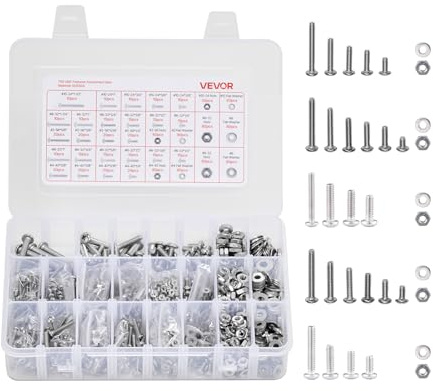 VEVOR 1110-teiliges Schrauben-Muttern-Sortiment, imperiale Maschinenschrauben & Unterlegscheiben, Edelstahl 10-24,8-32,2-56,6-32,4-40, für die Montage von Möbeln/Geräten/Fahrzeugen, silber