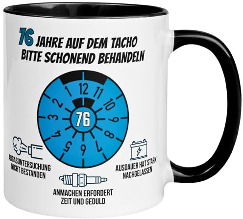 76 Geburtstag Mann Geschenk | 76 Jahre auf dem Tacho – Schonend behandeln | Geschenk Männer 76. Geburtstag | Geburtstagsgeschenk 76ter Geburtstag | Lustige Geburtstagstasse mit Spruch zum 76ten