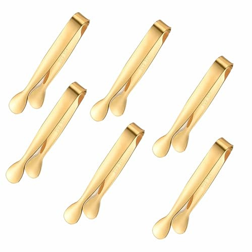 6 Piezas Mini Pinzas de Azúcar Pequeñas Pinza de Hielo Dorado Pinsa para Servir de Acero Inoxidable para Bodas Fiestas Bar Buffet Cocina Cafetería