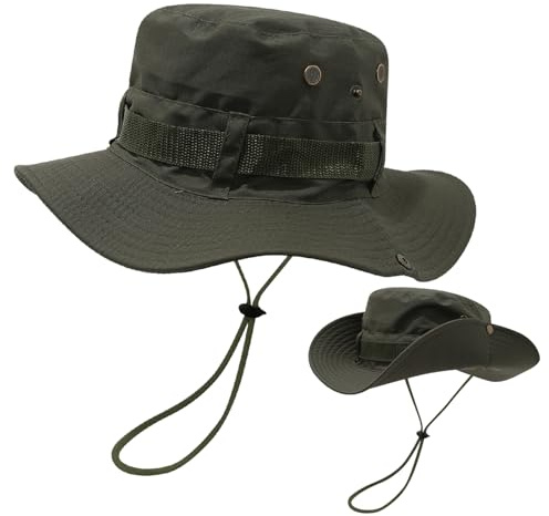 FYting Herrfiskarhatt, buckethatt, stor brätte safari, sommarhatt, med vindtätt rep, solskydd, regntät, för fiske, strand, bergsklättring, vandring (marinblå)