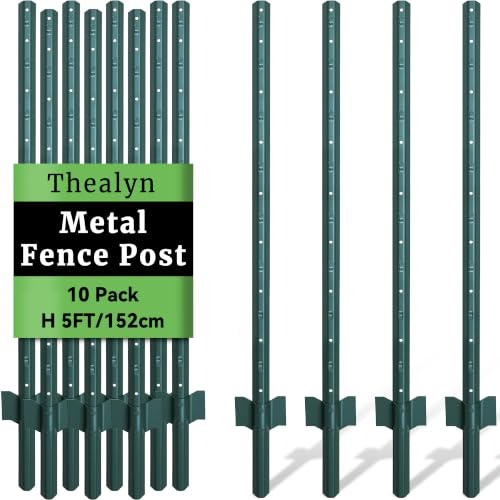 Thealyn Fence Posts 5 ft / 152 cm, Pack of 20 - for 4 ft Wire Fence Mesh | Metal Post with U-Channel, Steel Poles U Post for Garden Wire Mesh Poles for Chicken Wire Mesh