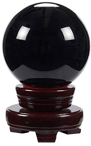 Juvale Black Obsidian Crystal Ball on Wooden Stand with Decorative Box, Small, 80mm