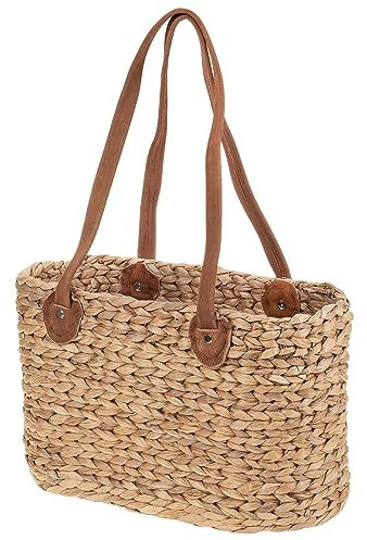 SIDCO Einkaufstasche Shopper Korbtasche Wasserhyazinthe Einkaufskorb Strohtasche Natur