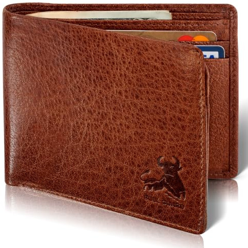 RFID Bifold Leather Wallet For Men with Flip Up ID Secure and Durable Extra Capacity Billfold with 11 Credit Cards in Vintage Buffalo Brown