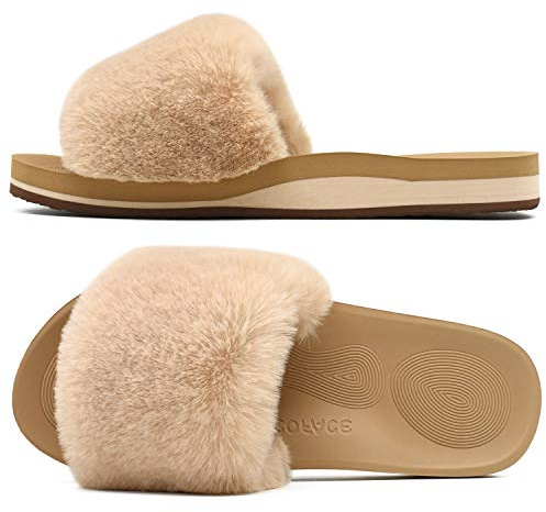 Coface Chaussons Femme Fourrure Pantoufles Peluche Claquette Femme Pantoufles Maison Sandal Bout Ouvert -Orthopédique-Antidérapant-Lavable