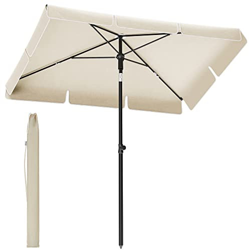 SONGMICS Parasol 200 x 125 cm, Protection Solaire UPF 50+, Inclinable sur 30° dans les 2 sens, Hauteur Réglable, avec Sac de Transport, pour Jardin, Terrasse, sans Base, Beige GPU025M01