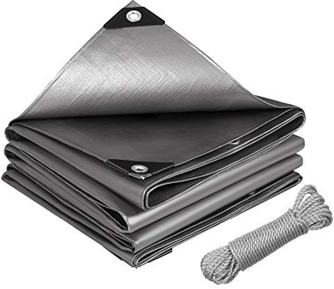Laneetal Bâche de Protection 4x5m, 280g/m²² PE, Étanche pour Meubles de Jardin, Voiture, Piscine, Bateaux, Corde de 20m Grise