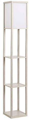 HOMCOM Lámpara de Pie con Estantes de Almacenaje, Lámpara de Madera Moderna, Bombilla E27, para Salón, Dormitorio, Oficina, Roble