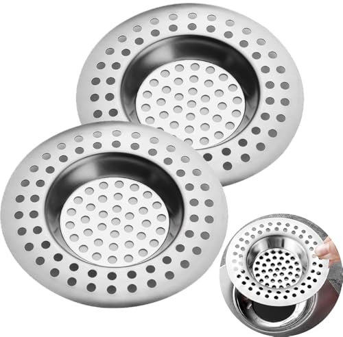 2 Piezas Filtro de Fregadero de Acero Inoxidable - Colador de Drenaje -Tapón de Desagüe para Cocina, Ducha, Baño y Lavabo