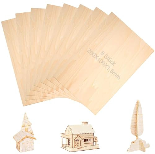 Fogli Legno Balsa, 8 Pezzi di Foglio di Compensato, 200X100X1,5mm, Utilizzata L'artigianato o la, per Artigianato Fai Da Te Fatto a Mano Modello Navi Barca Casa