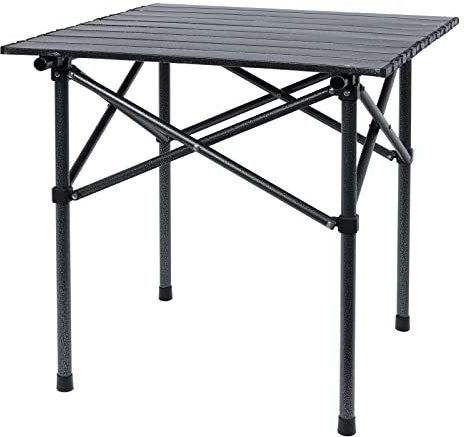 Outplea Campingtisch Klappbar mit Aluminium Tischplatte 4 Personen, Portal Klapptisch Camping bis 60kg mit kompakt Tragetasche für Picknick Grillen Garten Balkon, Schwarz