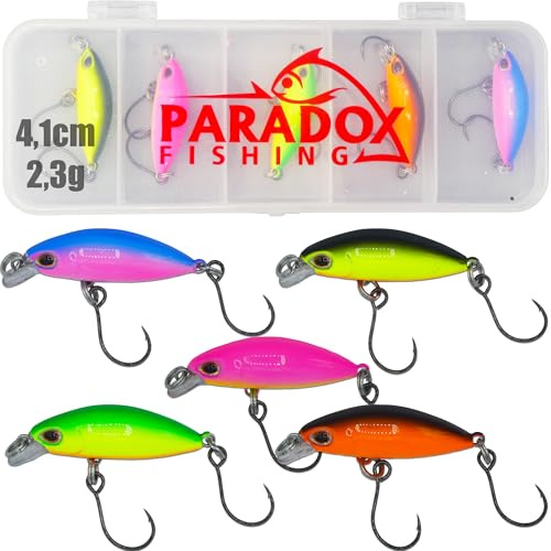 Paradox Fishing Set Wobbler per Trote, 5 Affondanti Lentamente (4,1 cm, 2,3 g, Profondità: 0,5-1 m), per Pesca alla Trota e Spoon