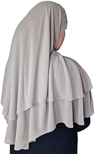 Yaqeen Hijab court en mousseline de soie Khimar 2 couches coupe diamant triangle hijab musulman écharpe une pièce foulard chadors arabie robe de prière islamique châles musulmans