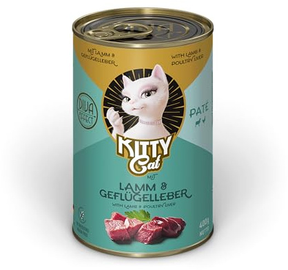 KITTY Cat Paté Cordero e hígado de Aves de Corral, 6 x 400 g, Comida húmeda para Gatos, sin Cereales, con taurina, Aceite de salmón y mejillón de Labios Verdes, pienso Completo con Alto Porcentaje de