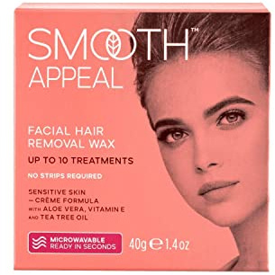 Smooth Appeal Microwave Formula Facial Hair Remover Wax - Professional Hair Remover for Smooth Skin, Simply Peel Off, Enriched with Aloe Vera, Vitamin E & Tea Tree Oil. 40g (Pack of 2)