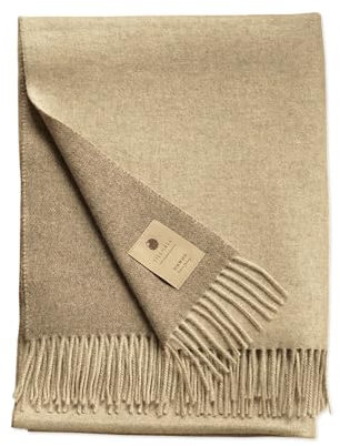 TILLHÅLL Herbst Wolldecke aus 100% Reiner Bio-Lammwolle | leicht & weich | Made in Germany | 130x190 cm | Double-face Optik – Taupe