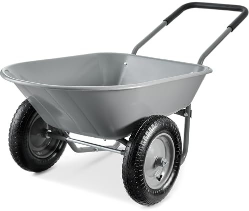 Best Choice Products Brouette de Jardin Utilitaire à Deux Roues avec Support intégré pour pelouse, Jardinage, Construction – Gris