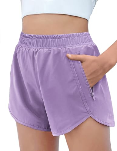 Arshiner Shorts Violet pour Filles Pantalons De D'été pour Vêtements De Sport Shorts De Loisirs pour Enfants Pantalons De Cyclisme Course avec Poches Zippées 7-8 Ans