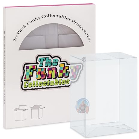 Funky Guard Pop Protectors - Crystal Clear Display Case For Collectable Vinyl Figures | Durable Stackable Protective Case | 4 | 0.4mm |10 Pack | The Funky Collectables
