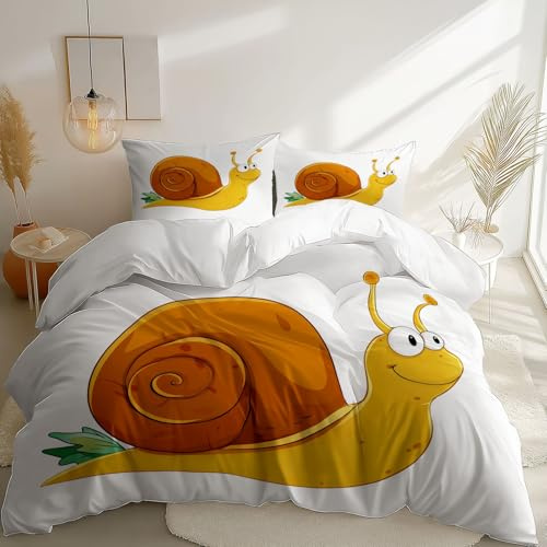 Copripiumino in Lumaca Dipinta a Mano Immagine Graziosa Copripiumino Morbida Microfibra con Stampa Digitale 220 x 240 cm Set di biancheria da letto bambini e donne Bianco