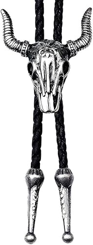 Bolo Tie,Bootlace Tie,Wild Western Cowboy Skull Necklace Accessories Adjustable Mens Cowboys Leather Neck Ties Jewelry Set Vintage Cow Head Pendan Bolo Necklaces Jewellery Kit Gift for Men,Women