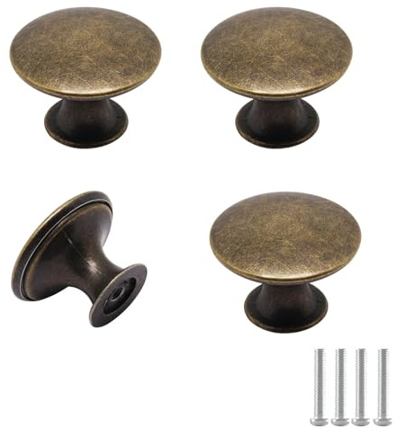 ASENTER 4 Pcs Antique Brass Kitchen Cabinet Knobs Cupboard Door Knobs Drawer Handle Pulls Dresser Knobs with Screws for Bathroom Drawer Door Hardware
