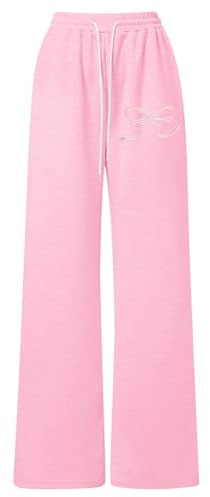 Pantalon de jogging pour fille avec nœud et cordon de serrage, léger, jambe droite, sportif, décontracté, pantalon de jogging pour un confort ludique, Rose, 160