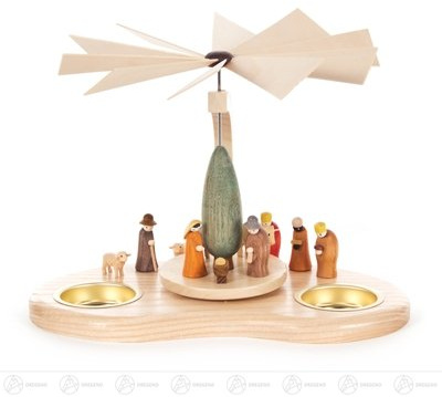 Rudolphs Schatzkiste Pyramid with Christ birth, shepherd and kings, for tealight width x height of x depth 21 cmx15 cmx17 cm Erzgebirge table pyramid Christmas pyramid