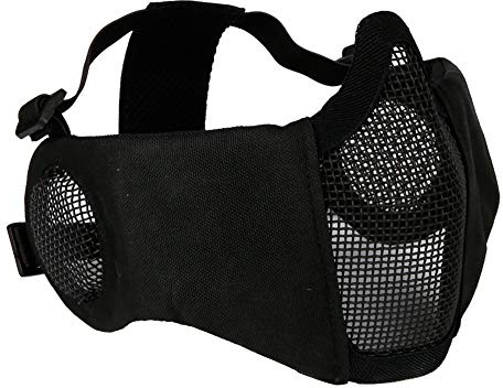 AOUTACC Airsoft Mesh Mask, Half Face Mesh Masks with Ear Protection for CS/Hunting/Paintball/Shooting (Mesh Ear, BK)