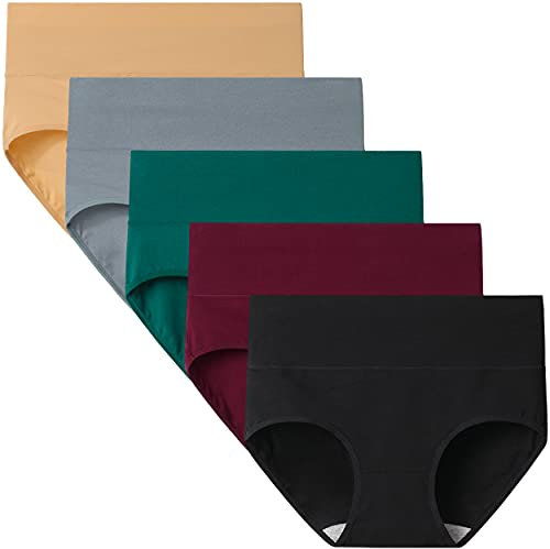 INNERSY Damen Unterhosen Baumwolle Wochenbett Unterwäsche Frauen Hohe Taille Slip Mehrpack 5 Pack (XS, Früher Winter)