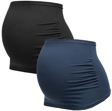 Herzmutter Cotton Maternity belly band pregnancy bump cover support belt Pants Shirt Extender 6000 (Black/Blue, M)