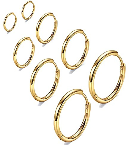 316L Surgical Stainless Steel Gold Hoop Earrings 6mm 8mm 10mm 12mm Huggie Hypoallergenic Earrings Hoop Cartilage Helix Lobes Hinged Sleeper Earrings For Women Men
