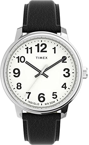 Timex Easy Reader Herren 43mm Schwarze Lederarmbanduhr TW2V21200