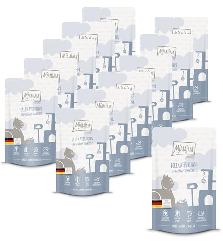 MjAMjAM - Premium Nourriture Humide pour Chats - Quetschie - Poulet délicat au potiron cuit à la Vapeur, Paquet de 12 (12 x 125 g), sans céréales avec Extra Viande