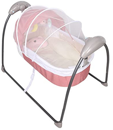 Elektrische Babybett Babywiege Stubenwagen Kinderbett Reisebett mit Fernbedienung Schlafvorhang Geeignet für Babys unter 14 Monaten Rosa
