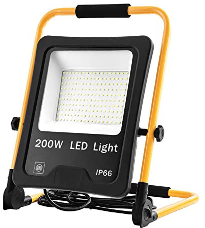 UISEBRT Foco de Trabajo LED 200W 16000LM, Luz Portátil, Proyector Impermeable IP66 Para Taller, Obra, Garaje, Exteriores, Luz Blanca Fría