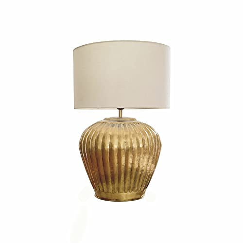 LOBERON Tischlampe Fauville - Pure Eleganz - Lampenfuß mit Rillenstruktur - Tischleuchte - Wohnaccessoires - Baumwolle - Aluminium, gold/creme