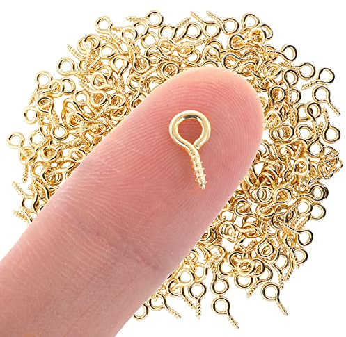 Lot de 300 œillets à vis Mini œillets à vis en acier inoxydable Épingles à œillets pour perles de pendentif Fabrication de bijoux (Or) (Or)