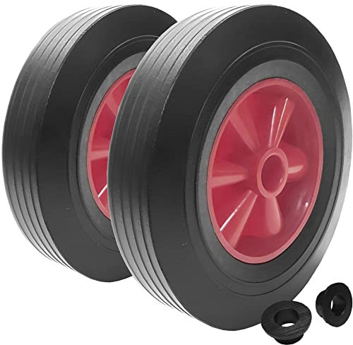 10 Wheel Heavy Duty Solid Rubber Tyre 255mm Puncture Proof Wheelbarrow Sack Truck Cart Wheel with 16mm Bore - 2 Wheels