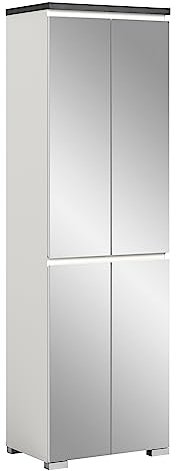 xonox.home Schuhsystem Shoelove Schuhschrank Kommode Spiegel Stauraum Spiegelschrank in Korpus weiß Nb., Oberboden in Industrial Grau Nb. ca. 60x194x40 cm