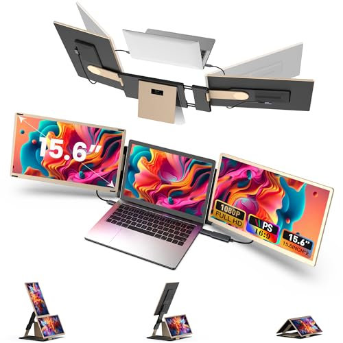 Kwumsy Tragbarer Monitor Für Laptop –15,6 Zoll FHD 1080P Laptop Bildschirm Erweiterung Für Alle Laptops, 90°-235° Drehbarer/Abnehmbarer Screen, Kompatibel Mit 13-17.3“ Laptops(Nicht Breiter Als 16,9“)